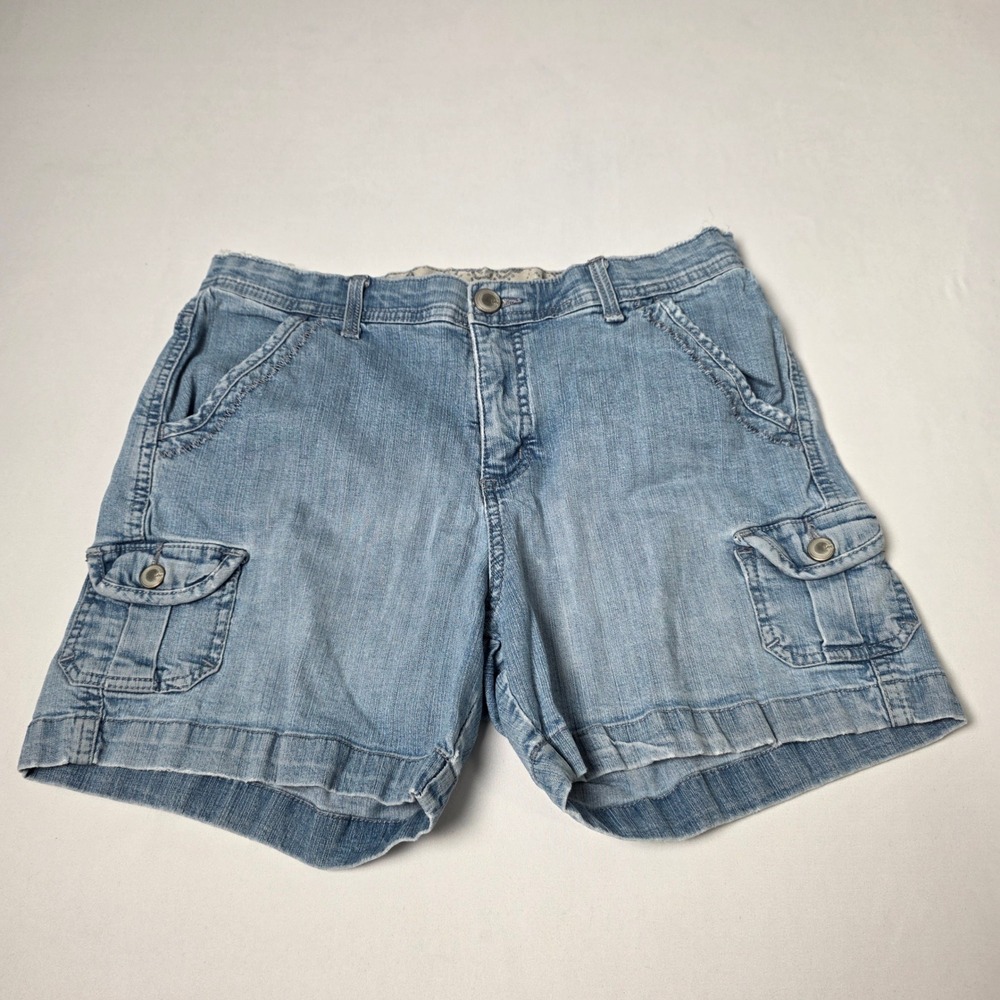 Lee Cargo Shorts Womens 10 Blue Light‎ Wash Comfort Waist Denim Utility Pocket